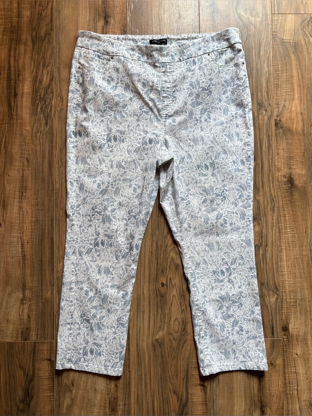 Mario Serrani Made in Italy Blue & White Leaf Print Rayon Blend Cropped Pants XL